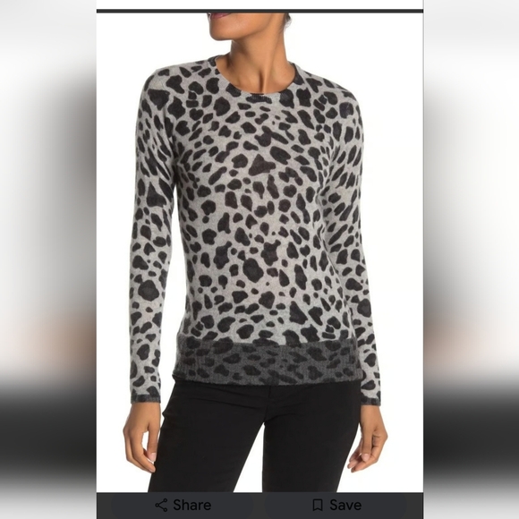Magaschoni Sweaters - M MAGASCHONI CASHMERE Grey Combo Leopard Sweater 100% Cashmere